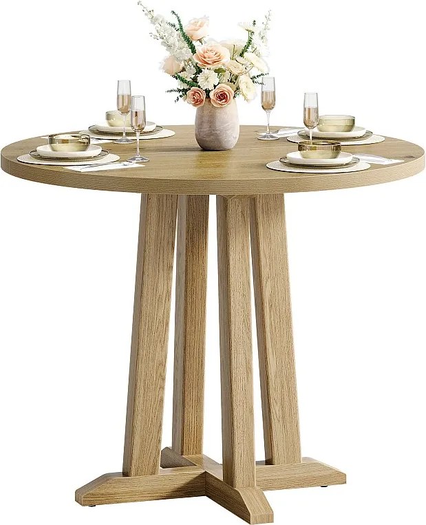 Okrągły stół jadalny dla 2-4 osób, okrągły stół kuchenny, stoły do jadalni w stylu rustykalnym 80 cm, rustykalny brąz