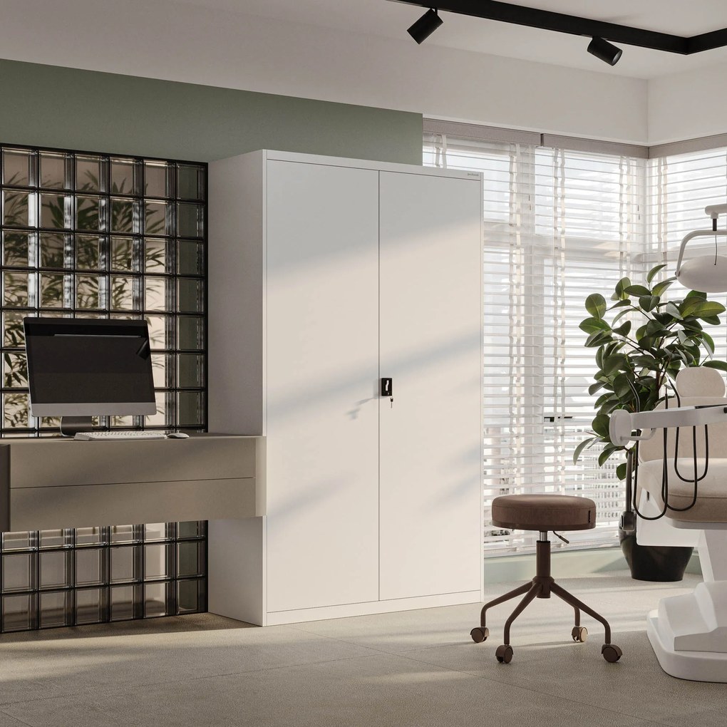 Szafa biurowa metalowa na akta biała JAN II, 1150 x 1850 x 400 mm