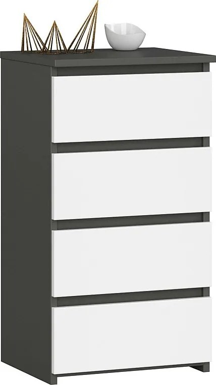 Komoda AKORD CL4 Grafit Szary 40 cm 4 szuflady kolor Biały mat 40x35x74 cm