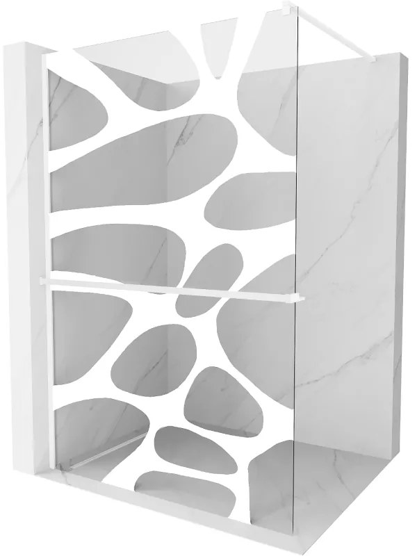 Mexen Kioto+ ścianka prysznicowa z półką Walk-in 140 x 200 cm, biały wzór, biała - 800-140-121-20-97