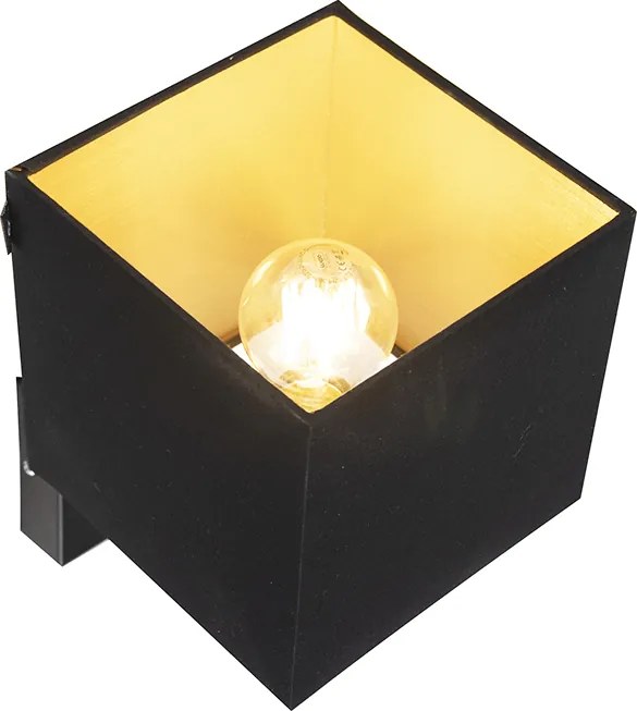 Lampa ścienna czarna z USB i kwadratowym czarnym kloszem - Combi 1