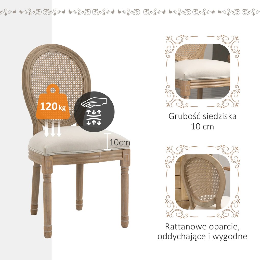 HOMCOM Zestaw 2 krzeseł jadalnianych wygodne i stylowe wymiary 49x56x96 cm do salonu | Aosom PL