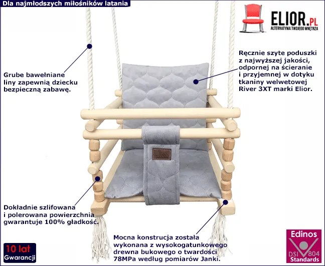 Szara huśtawka domowa do pokoju dziecka 3w1 Z1-P06