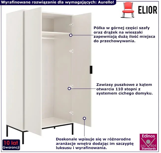 Biała Szafa Z Drążkiem I Półką Na Metalowych Nóżkach C9-P16