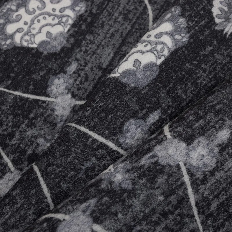 Dywan vintage INKA Floral z Efektem Postarzenia Czarno-Szary koło 200 cm x 200 cm