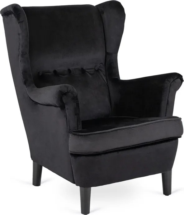 Fotel Uszak Wypoczynkowy KLARIS 2 Czarny Welurowy do Salonu Nowoczesny Loft