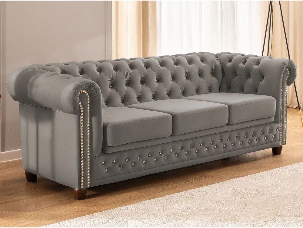 Szara aksamitna rozkładana sofa 203 cm York Blik – Ropez