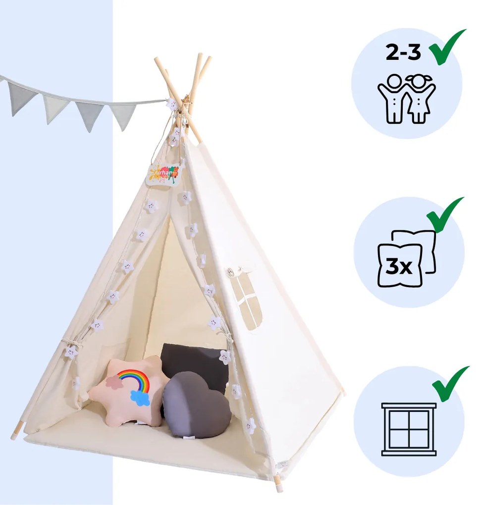 Namiot tipi JULIUS, 120x120x160cm, biała/szara Jurhan