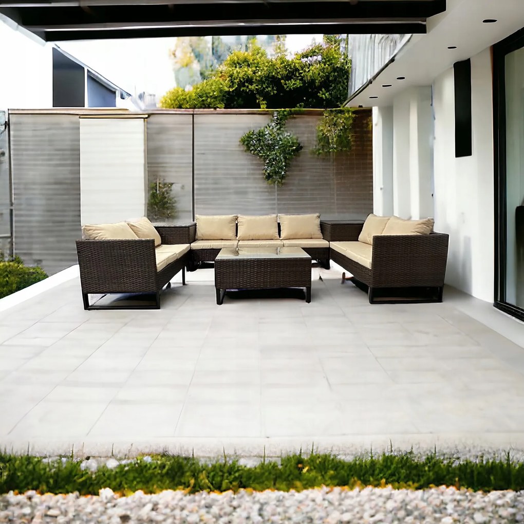 Zestaw mebli ogrodowych technorattan Alicante 063 brąz, poduszki beżowe