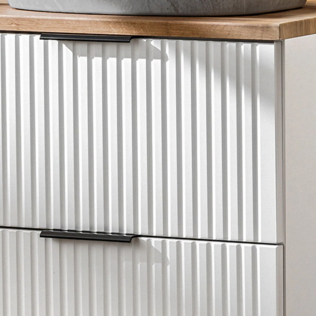 Zestaw Szafka umywalkowa biała ASTROS 60 x 46 cm White z dębowym blatem OAK