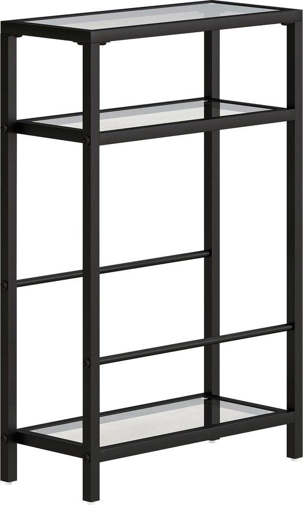 HOMCOM Półka 3-stopniowa z hartowanego szkła, 18 cm szerokości, rama stalowa, zabawne poprzeczki, Czarny
