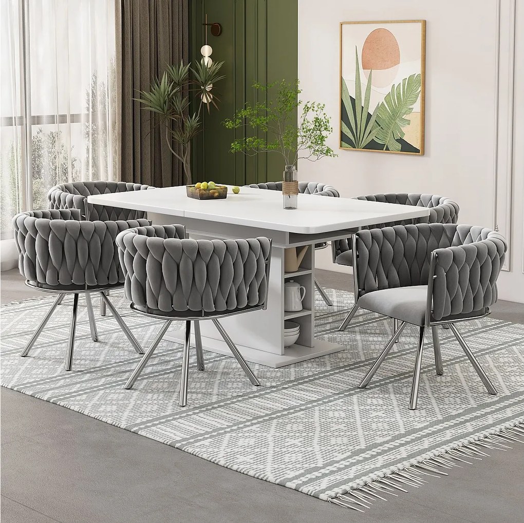 Zestaw 4 aksamitnych krzeseł, metalowa podstawa – szaro-srebrny
