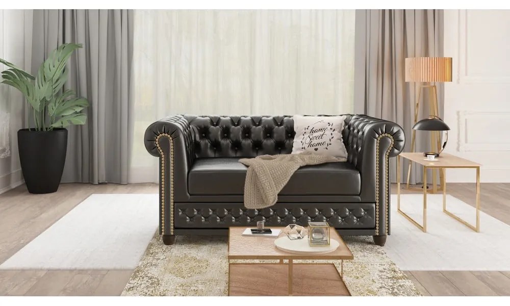 Czarna rozkładana sofa z imitacji skóry 148 cm York – Ropez