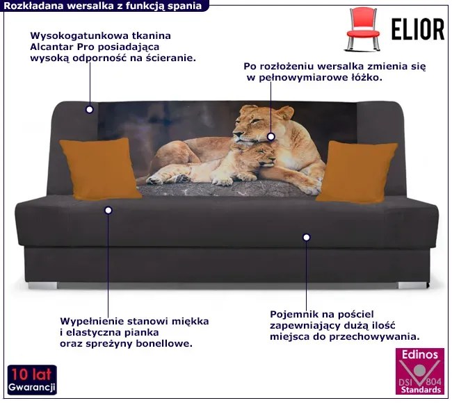 Ciemnoszara wersalka z motywem lwów - Piovia 25X