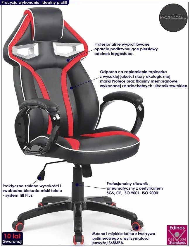 Czarno-czerwony fotel obrotowy D8-L89