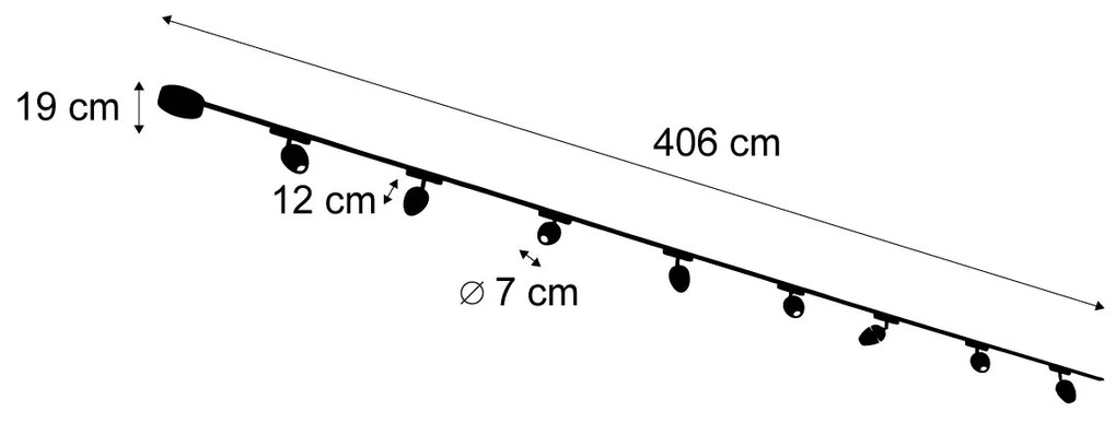 Nowoczesny system oświetlenia szynowego z 8 czarnymi reflektorami jednofazowymi - Magnetic Eggy