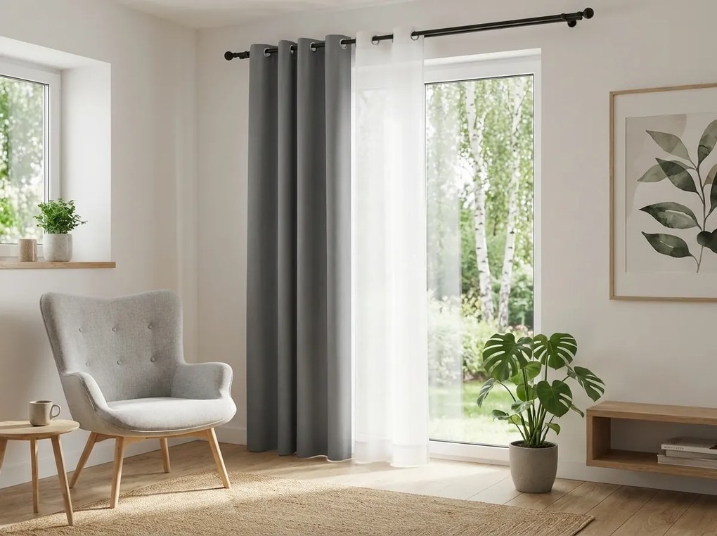 Jasnoszara zasłona OXFORD 140x250 cm Zawieszanie: Metalowe pierścienie
