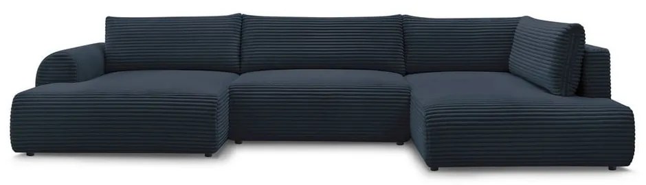 Ciemnoniebieski sztruksowy rozkładany/ze schowkiem narożnik (prawostronny/w kształcie litery U) Lucien – Bobochic Paris