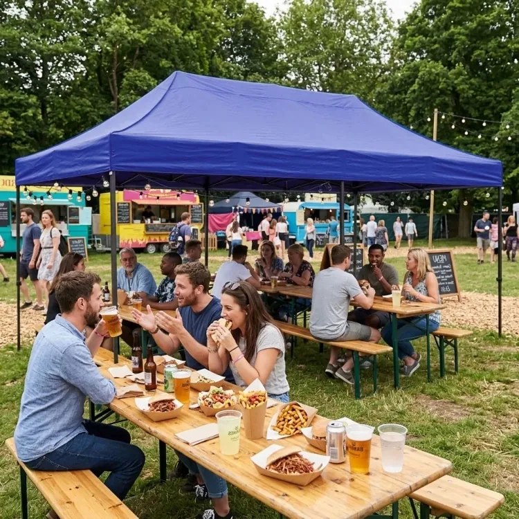 Pawilon ogrodowy 6x3 m niebieski FGC8 - namiot eventowy automatyczny, regulowana wysokość