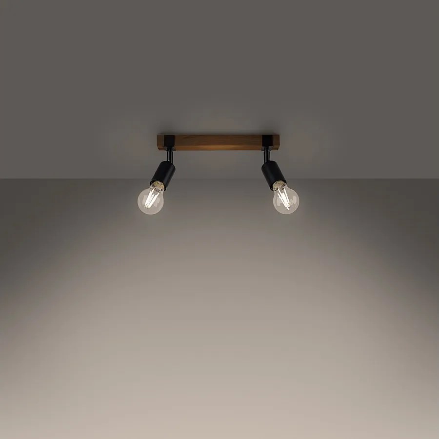 Plafony nowoczesny Shad, stal/drewno - 2 źródło światła 3000K - L.38 x H.14 cm - czarny/drewno