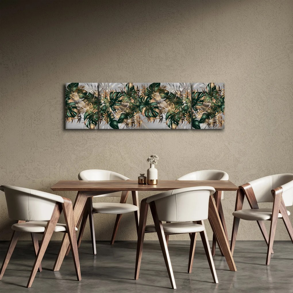 Obraz - Złoto - zielone tropikalne liście (170x50 cm)