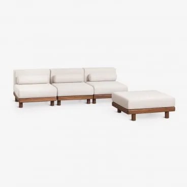 Modułowa Sofa Ogrodowa 3-częściowa Z Pufą Z Akacji Edrien Akacja Brąz - Sklum