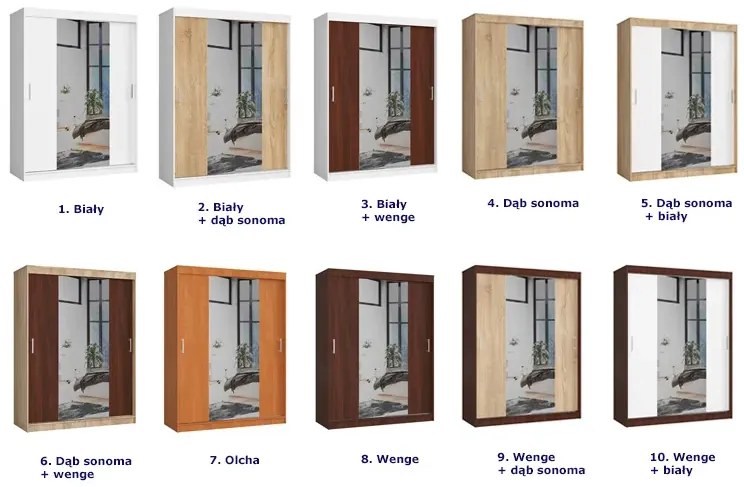 Skandynawska szafa z lustrem dąb sonoma + biały R0-D96