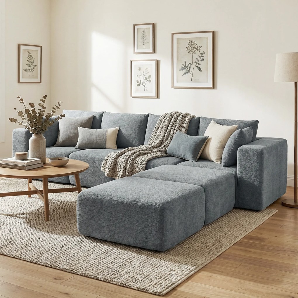 HOMCOM Modułowa narożna sofa, sofa w kształcie U z szerokimi i głębokimi siedziskami, 2 pufy, ciemnoszara | Aosom PL