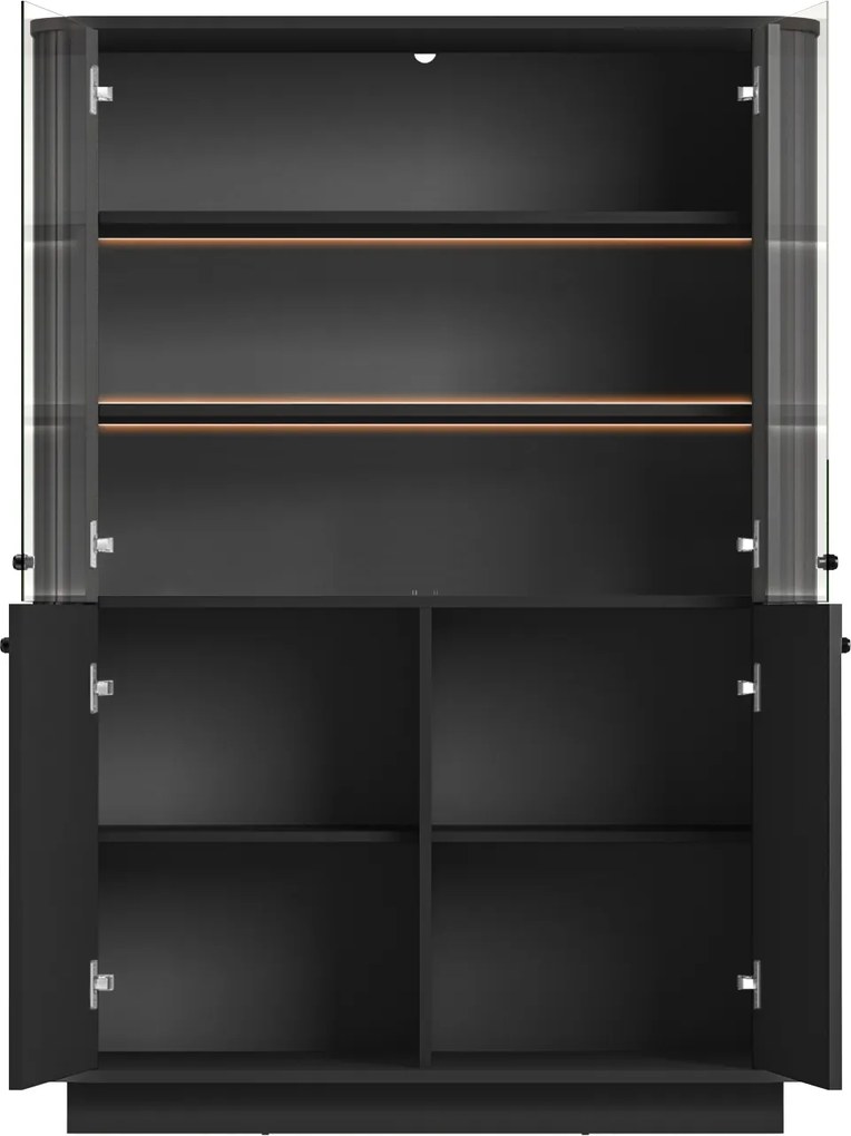 Witryna Vesper 103 cm czterodrzwiowa na cokole - czarny / czarne uchwyty