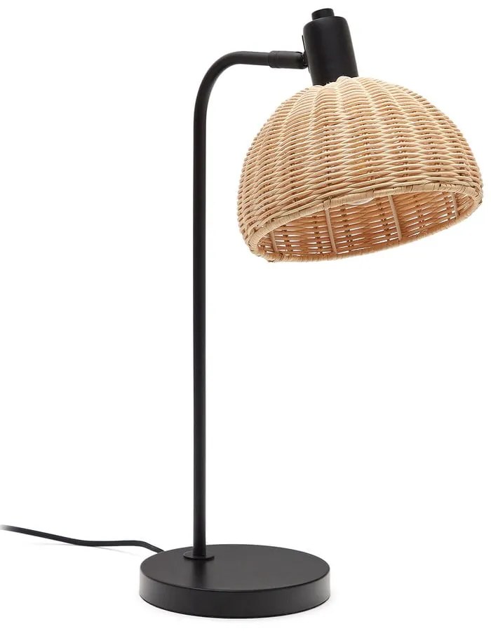 Czarno-naturalna lampa stołowa z rattanowym kloszem (wys. 56 cm) Damila – Kave Home