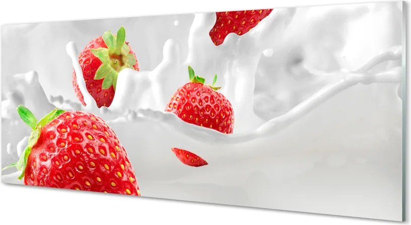 Szkło do Kuchni na Ścianę Truskawki w Białym Mleku