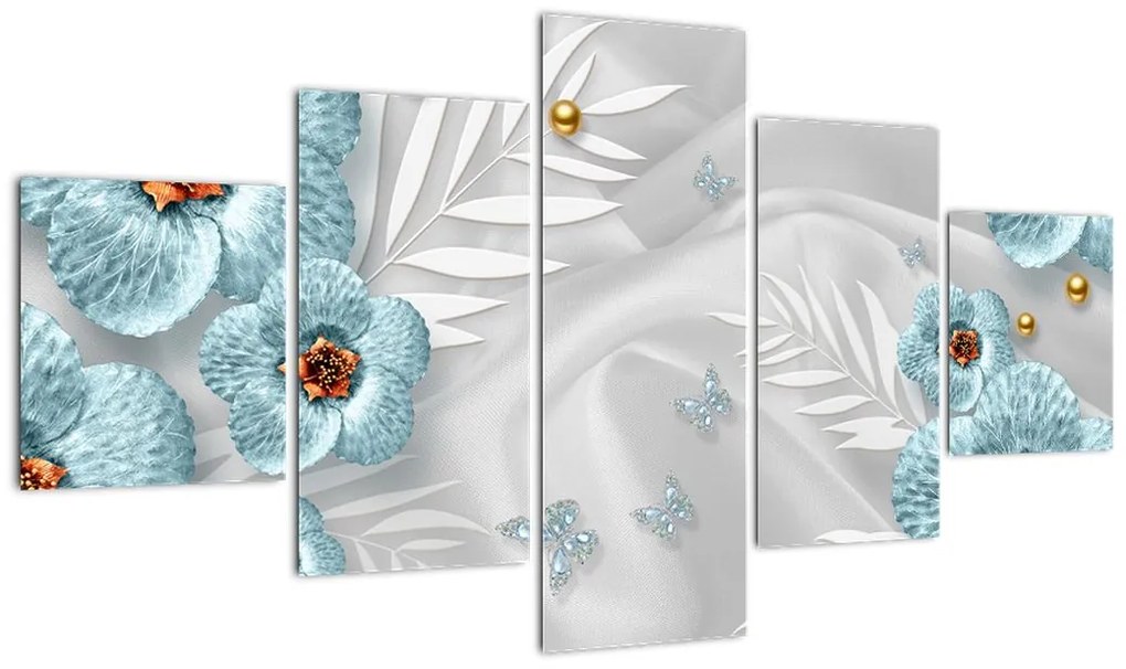 Obraz - 3D niebieskie kwiaty (125x70 cm)