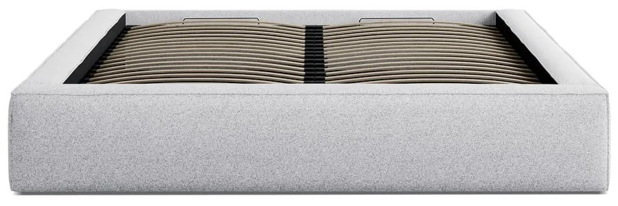 Jasnoszare tapicerowane łóżko dwuosobowe ze schowkiem ze stelażem 180x200 cm Simon Darren – Micadoni