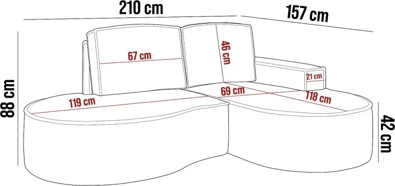 Narożnik MOLLY Lewostronny bez funkcji spania, wolnostojący tkanina CURIO 55 Miedziany