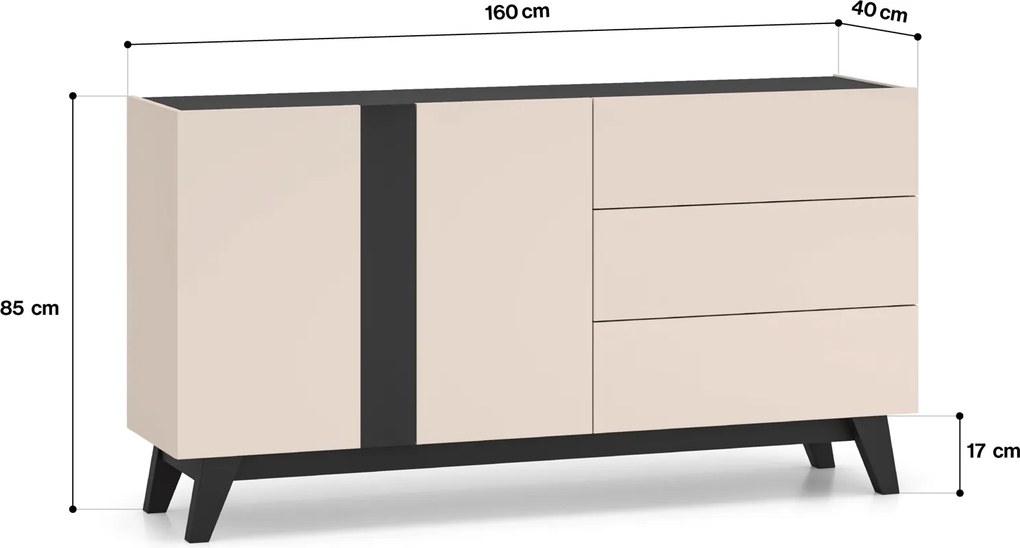 Komoda 160 cm Freshion 03, kaszmir / czarny