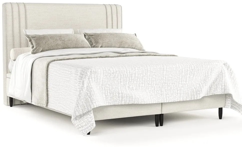 Beżowe tapicerowane łóżko dwuosobowe ze schowkiem 200x200 cm Musca – Maison de Rêve