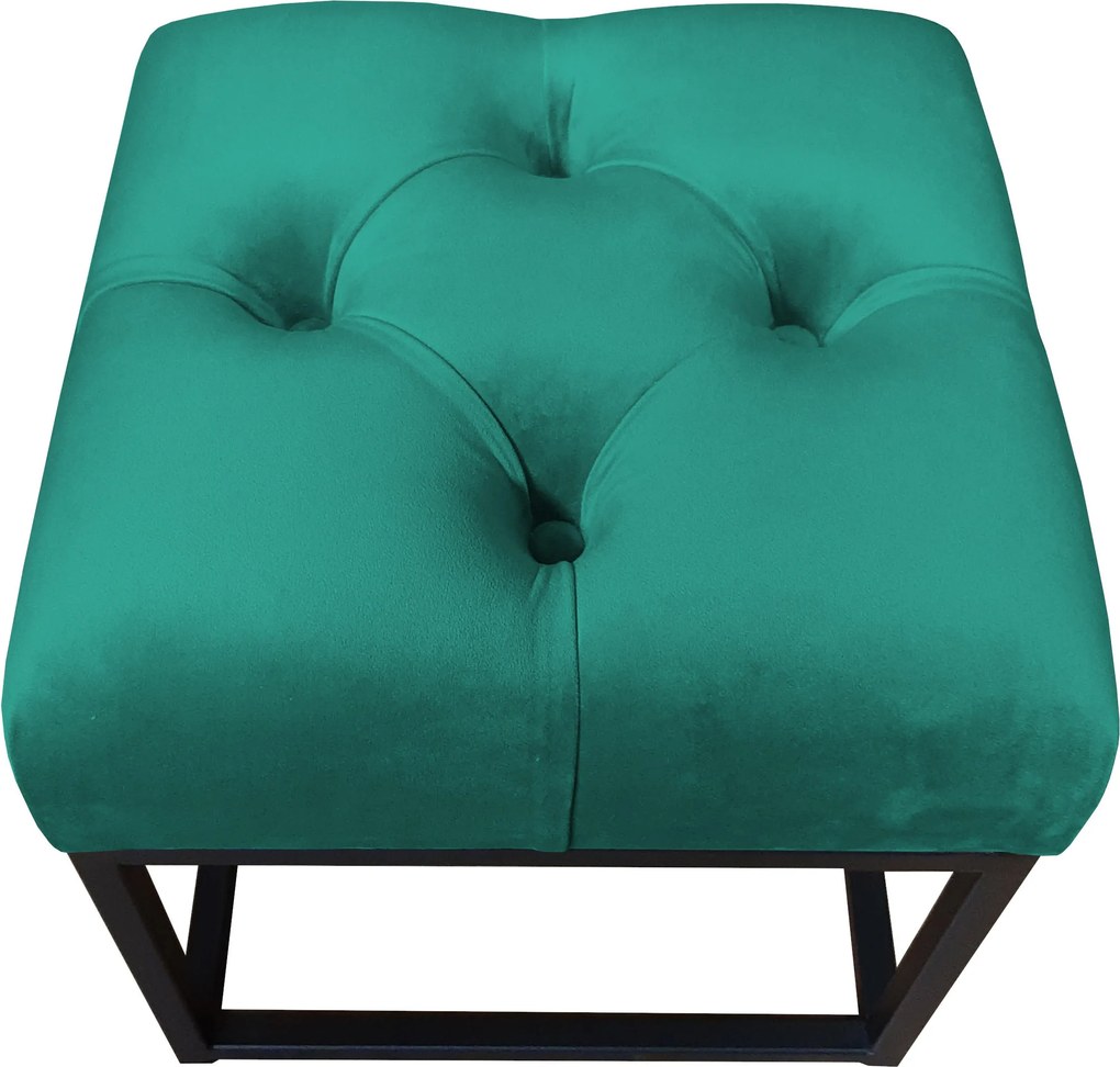 Pufa CHESTERFIELD tkanina Welur loft ławka podnóżek metal : Kolor Stelaża - Czarny , Kolor tkaniny - VELVET - MG20, Typ tkaniny - Velvet