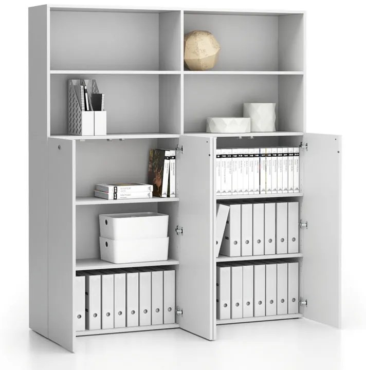 Szafa biurowa podwójna SEGMENT 2-drzwiowa, zamykana, 8 półek, biała