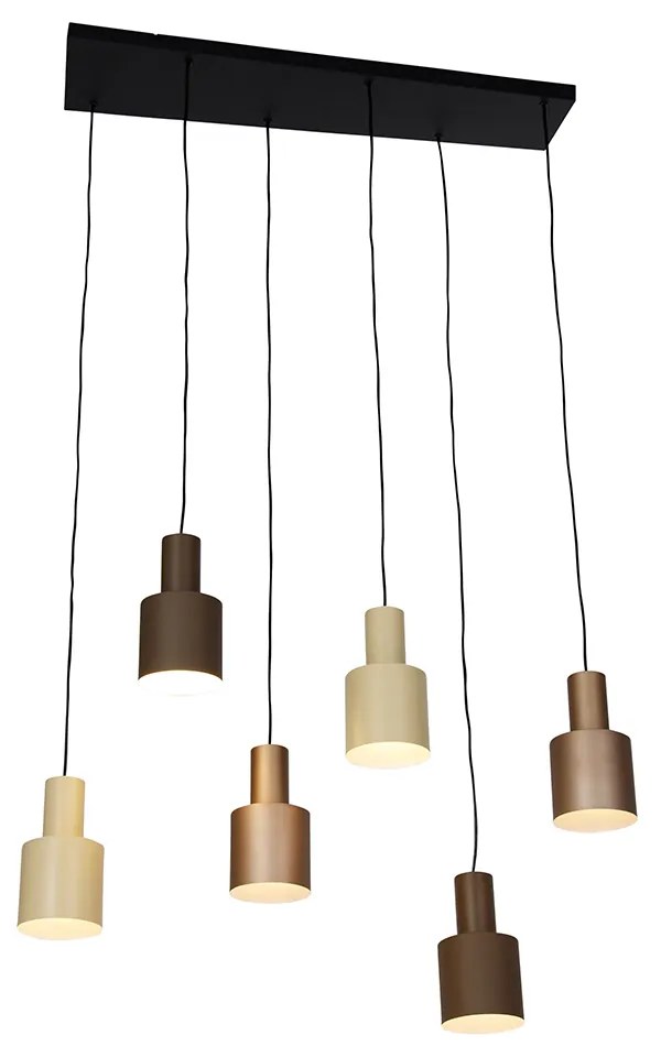 Lampa wisząca brązowa z taupe i beżem 6-światłowa - Ans