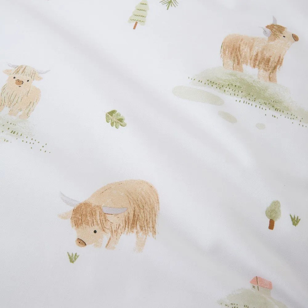 Białe bawełniane prześcieradło dziecięce dwuosobowe z gumką 135x190 cm Mini Moo Cow – Bianca