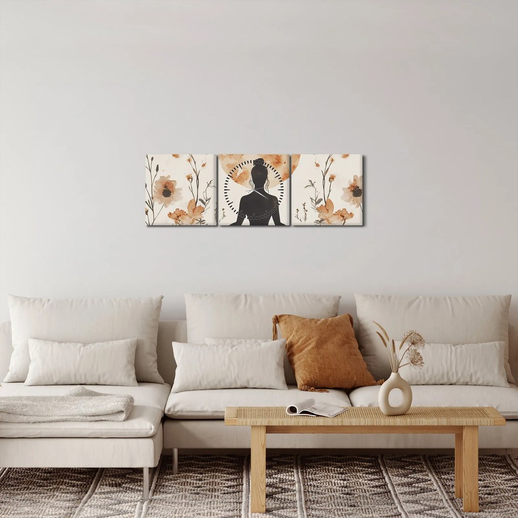 Obraz - Pomarańczowa joga (z zegarem) (90x30 cm)
