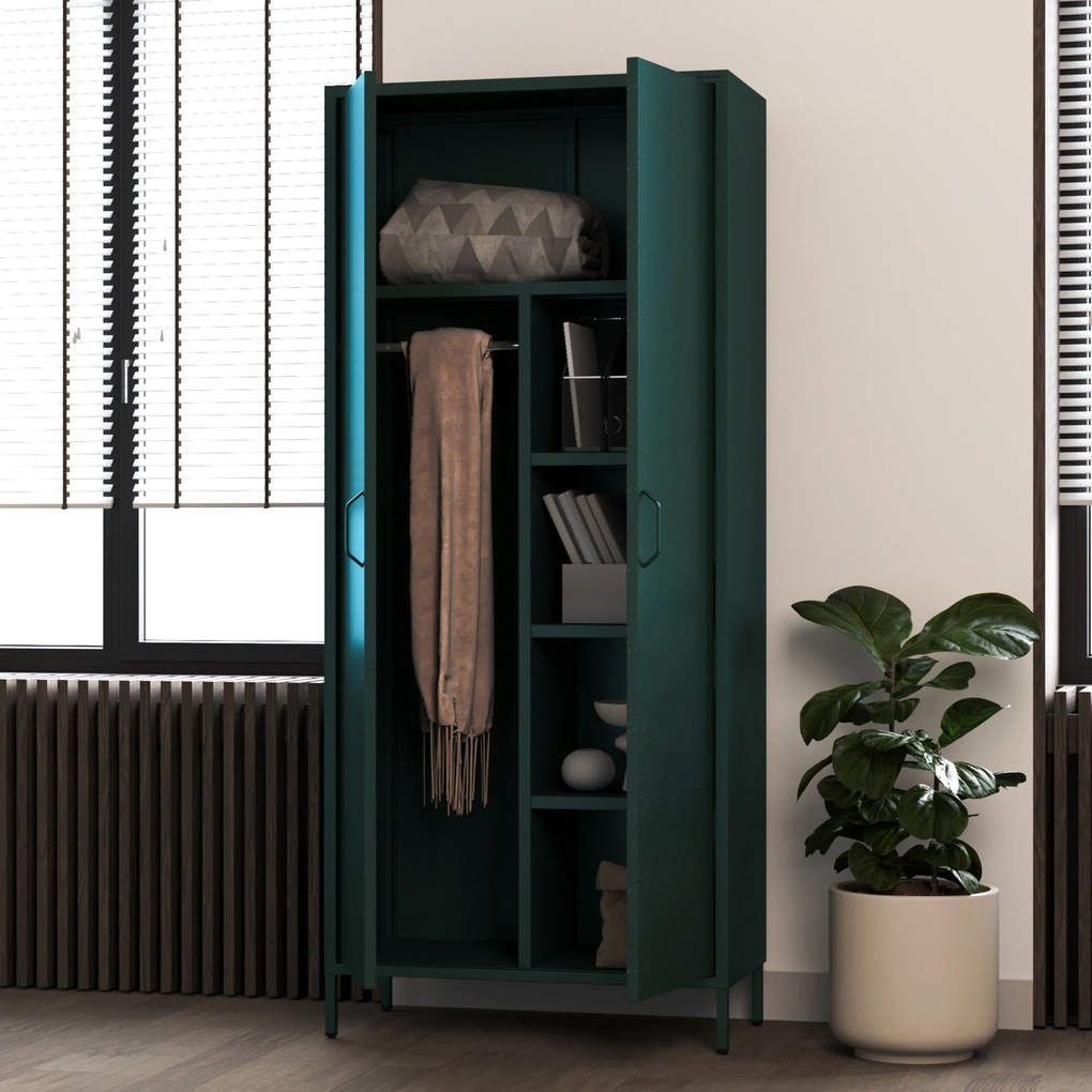 Szafa na ubrania metalowa loftowa na nóżkach butelkowa zieleń, 800x1850x450 mm: FLAVIO Modern