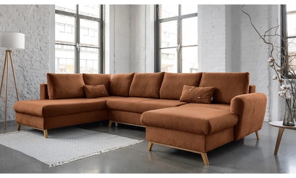 Ceglasta rozkładana sofa w kształcie litery "U" Miuform Scandic Lagom, lewostronna