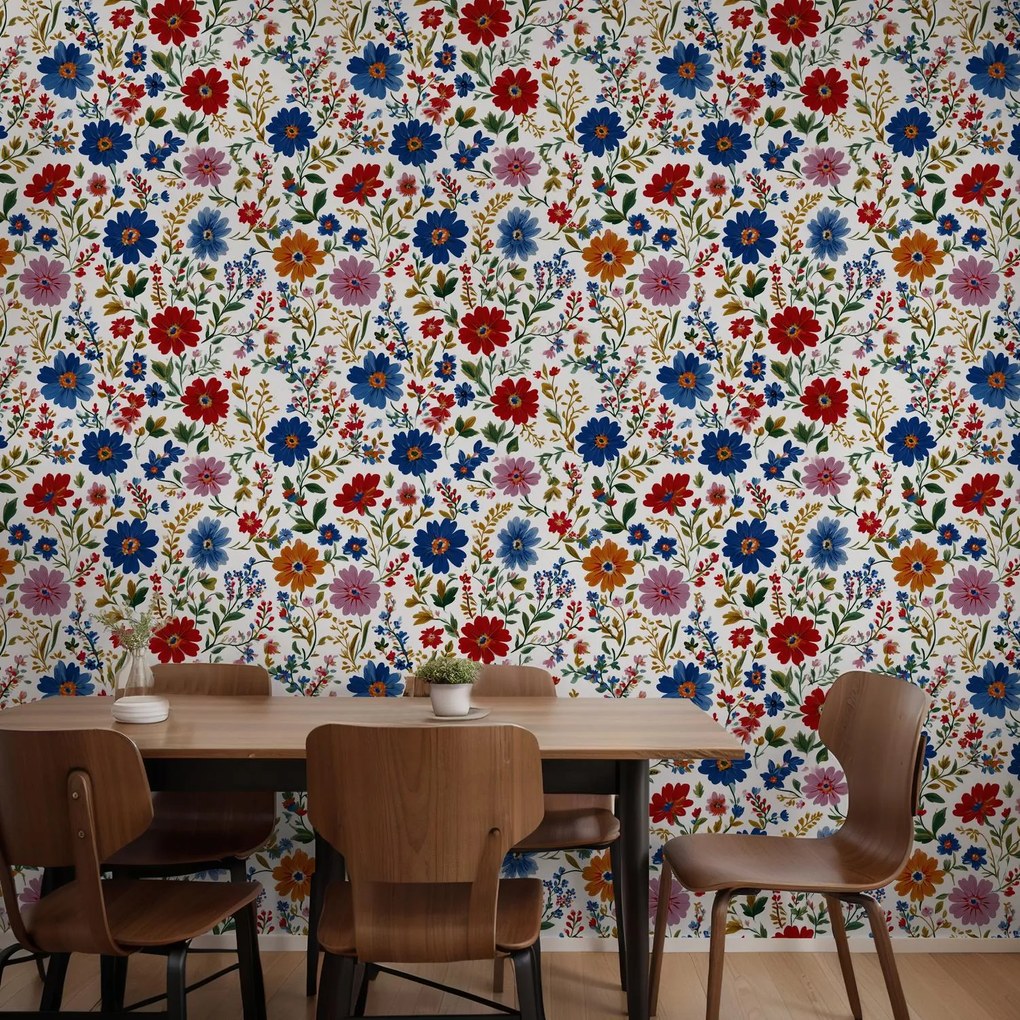 Fototapeta - Kwiaty w niebiesko-czerwonym (196x136 cm)