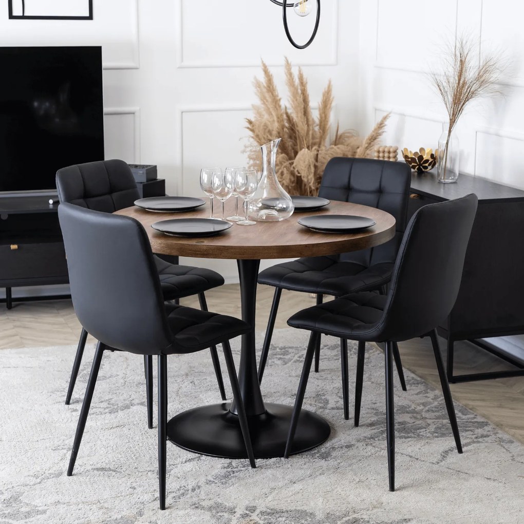 Stół Okrągły LINO 100 cm Dąb Rustykalny/Czarny Nowoczesny Loft