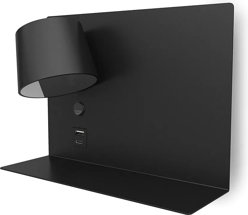 Nowoczesny kinkiet SERENE - LED SMD 6W - 732lm AND 3K - IP20 - 350° - w?./wy?. i USB - PRAWY - stal i czarny