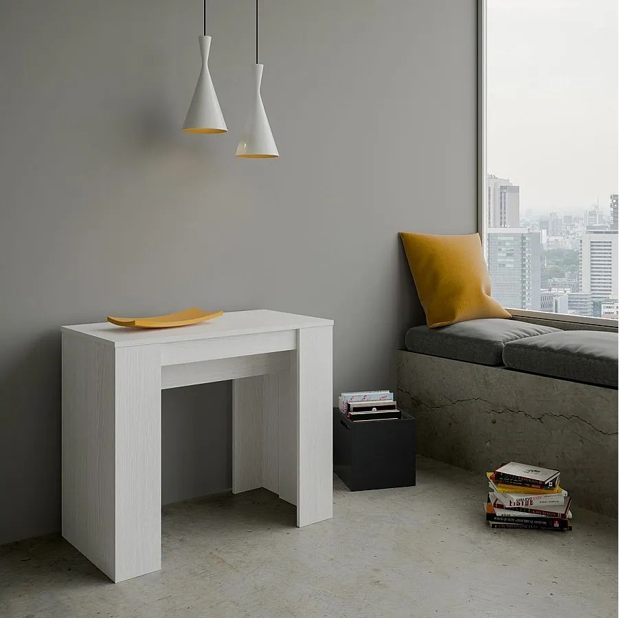 Konsola rozkładana 90x48/308 cm Basic Frassino biała