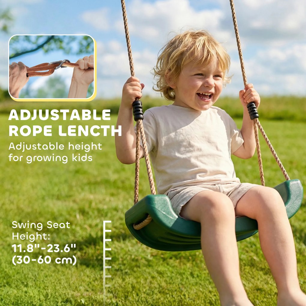 AIYAPLAY Wieża zabaw drewniana z huśtawkami i zjeżdżalnią 194,5 cm dla dzieci 3-8 lat 315x284x233 cm Zielony | Aosom PL