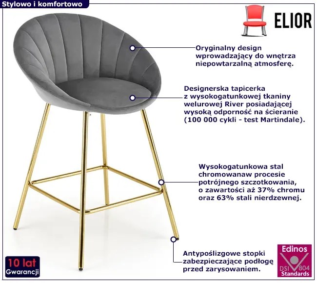 Szary hoker welurowy w stylu glamour - Ertana