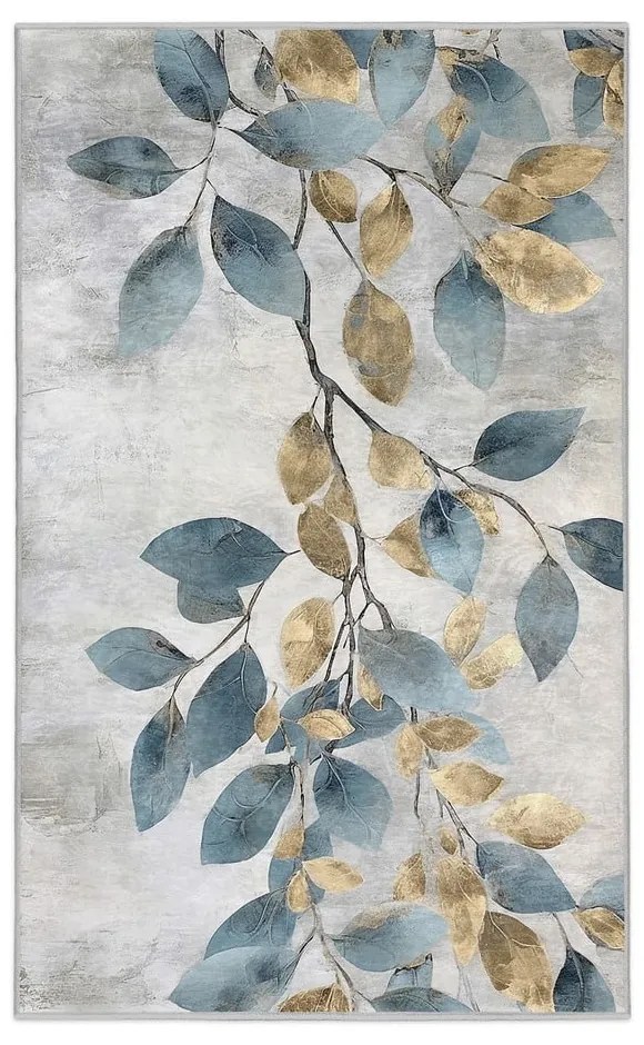 Dywan w jasnoniebiesko-złotym kolorze odpowiedni do prania 80x150 cm Golden Leaves – Mila Home